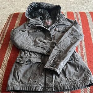 Stylish Gray Bomber Jacket with Hood